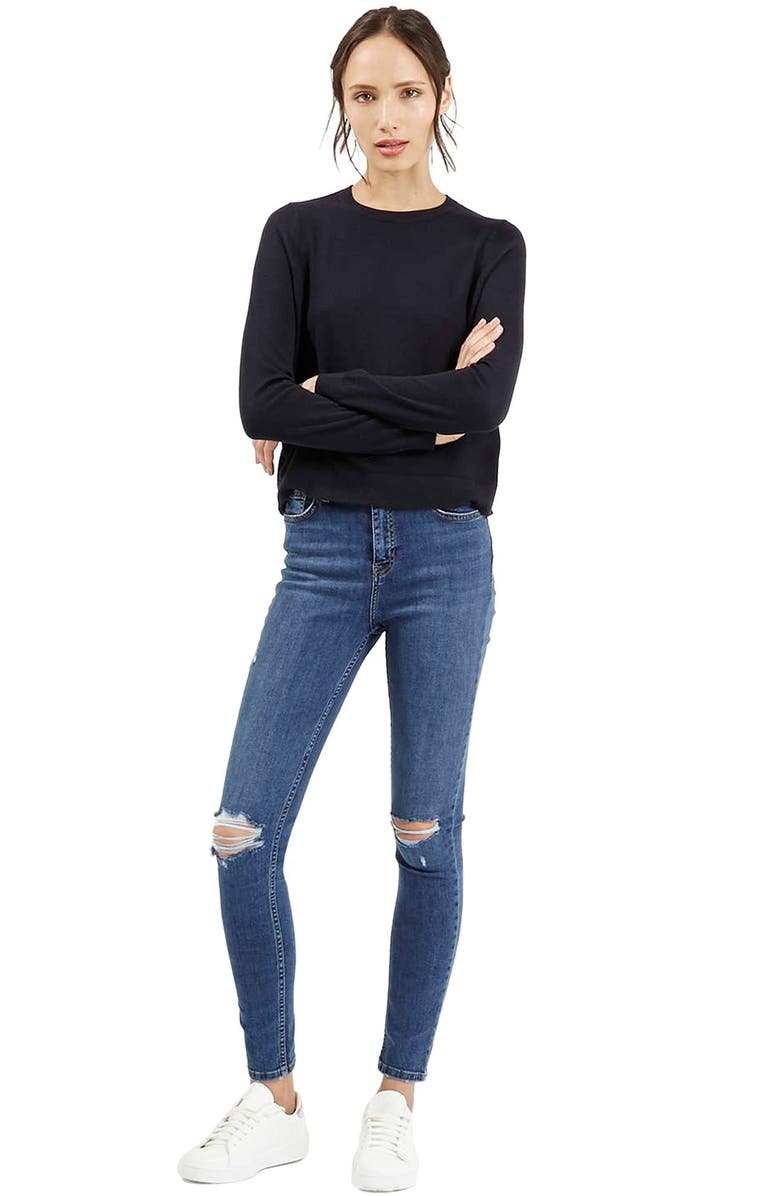 Topshop Jamie Ripped High Waist Ankle Skinny Jeans, Alternate, color, 