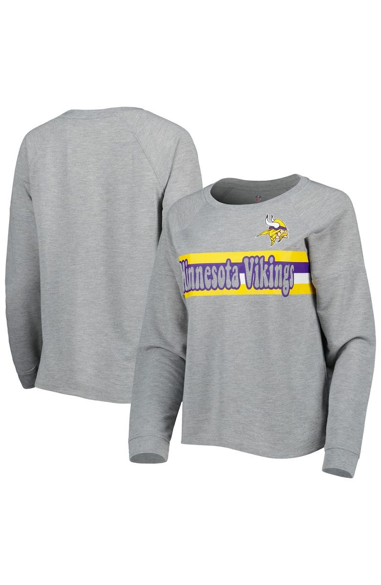 Outerstuff Juniors Heathered Gray Minnesota Vikings All Striped Up Raglan Long Sleeve T-Shirt, Main, color, Heather Gray