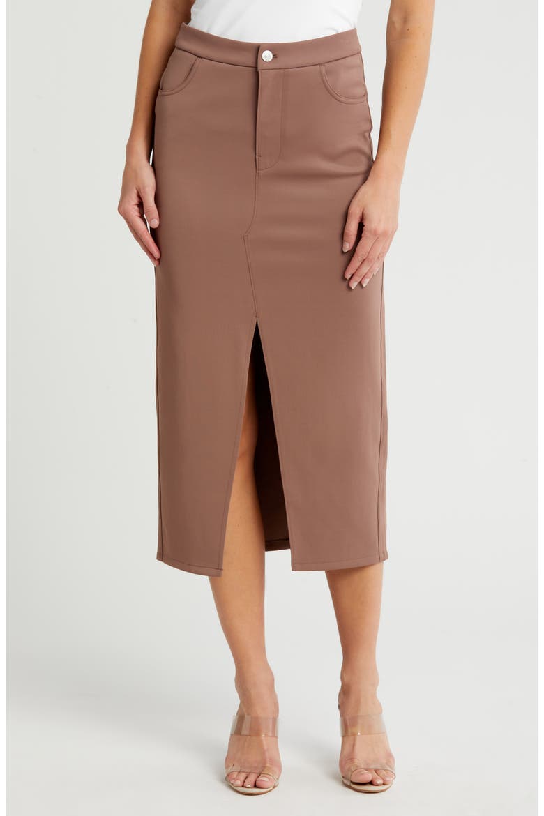 Scuba Reconstructed Midi Skirt, Main, color, DEEP TAUPE