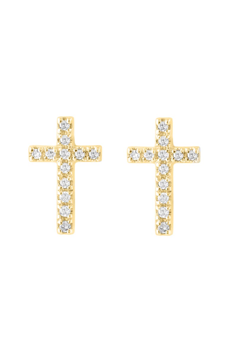 14K Yellow Gold Diamond Cross Stud Earrings, Main, color, GOLD