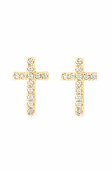 EFFY 14K Yellow Gold Diamond Cross Stud Earrings
