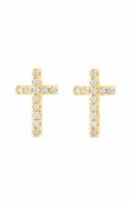 EFFY 14K Yellow Gold Diamond Cross Stud Earrings
