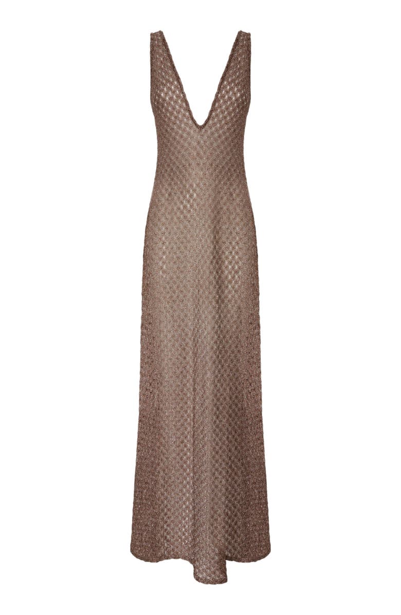 Missoni Cover-up Dress In Lamé Viscose With Spiderweb Motif And V-neckline, Alternate, color, Brown