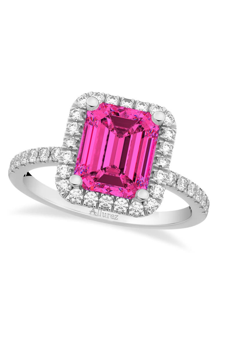 Emerald-Cut Pink Tourmaline & Diamond Engagement Ring 14k, Main, color, 3.32ct/White Gold