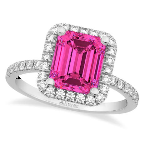 Emerald-Cut Pink Tourmaline & Diamond Engagement Ring 14k