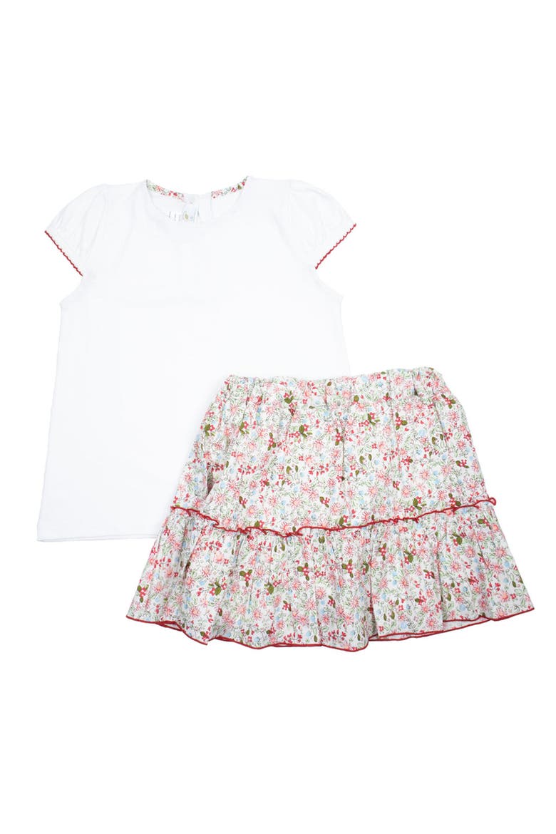 Floral Ruffle Skort Set, Main, color, White Multi