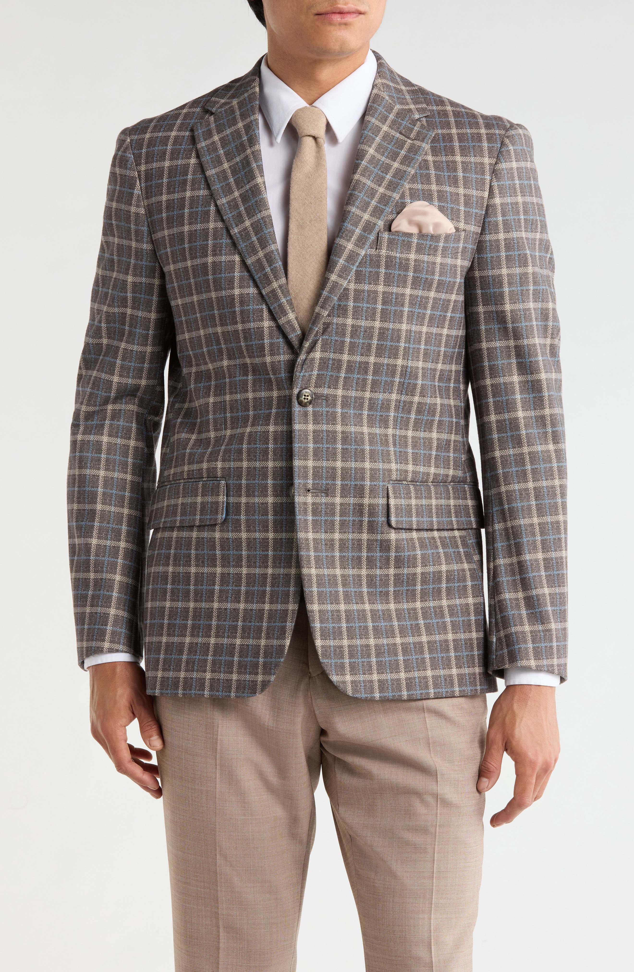 Plaid Slim Fit Stretch Knit Sport Coat