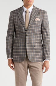 Duchamp Plaid Slim Fit Stretch Knit Sport Coat