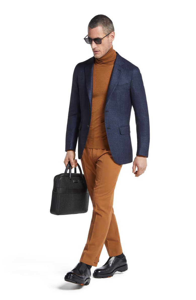 ZEGNA Microcheck Cashmere & Silk Blazer, Alternate, color, 