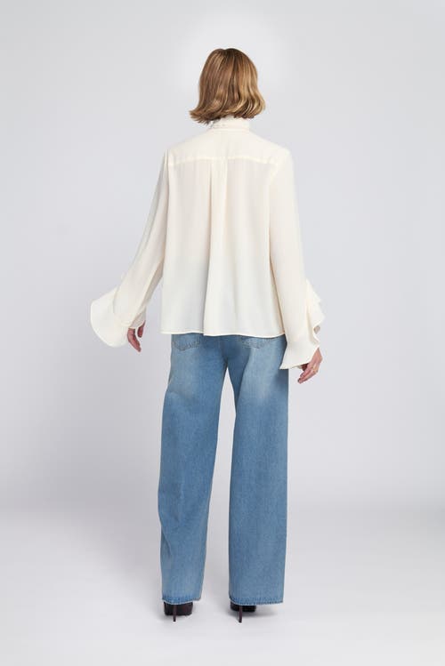 Elle Collection Flounce-trimmed Tie-neck Blouse Top In White