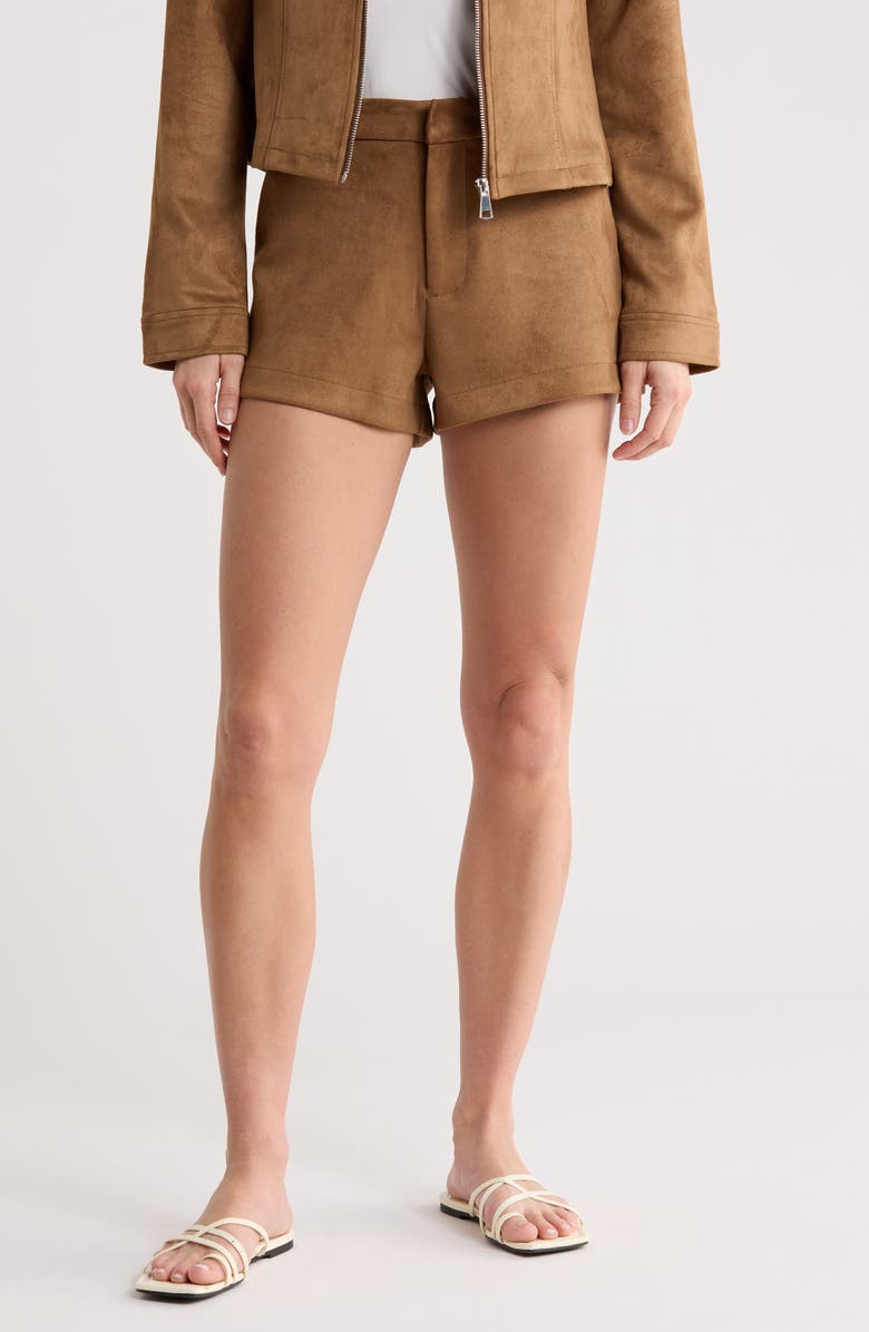 Vigoss Faux Suede Micro Shorts, Main, color, Camel