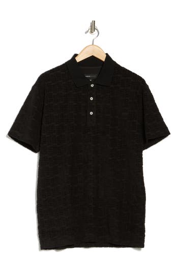 Purple Brand Textured Terry Cloth Polo In Black