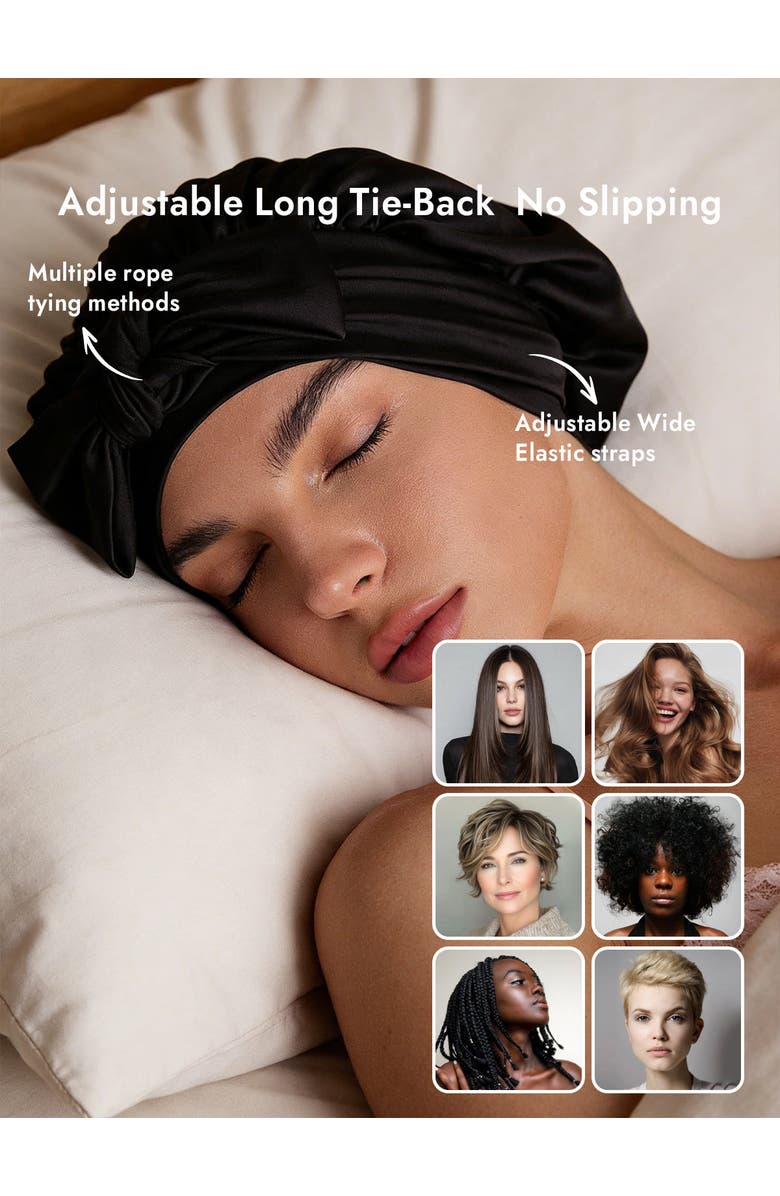 SILKSILKY Pure Silk Bowknot Tie Bonnet, Alternate, color, Black