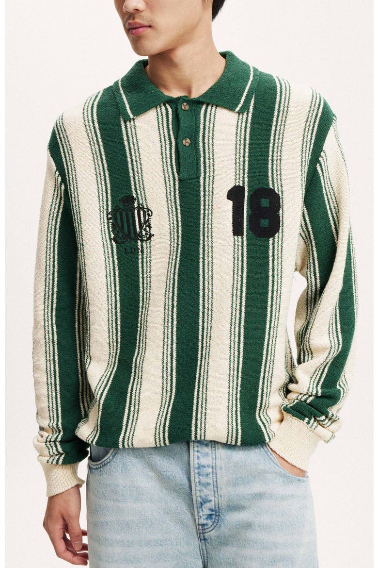 Rugby Polo Knit, Main, color, Teal Stripe