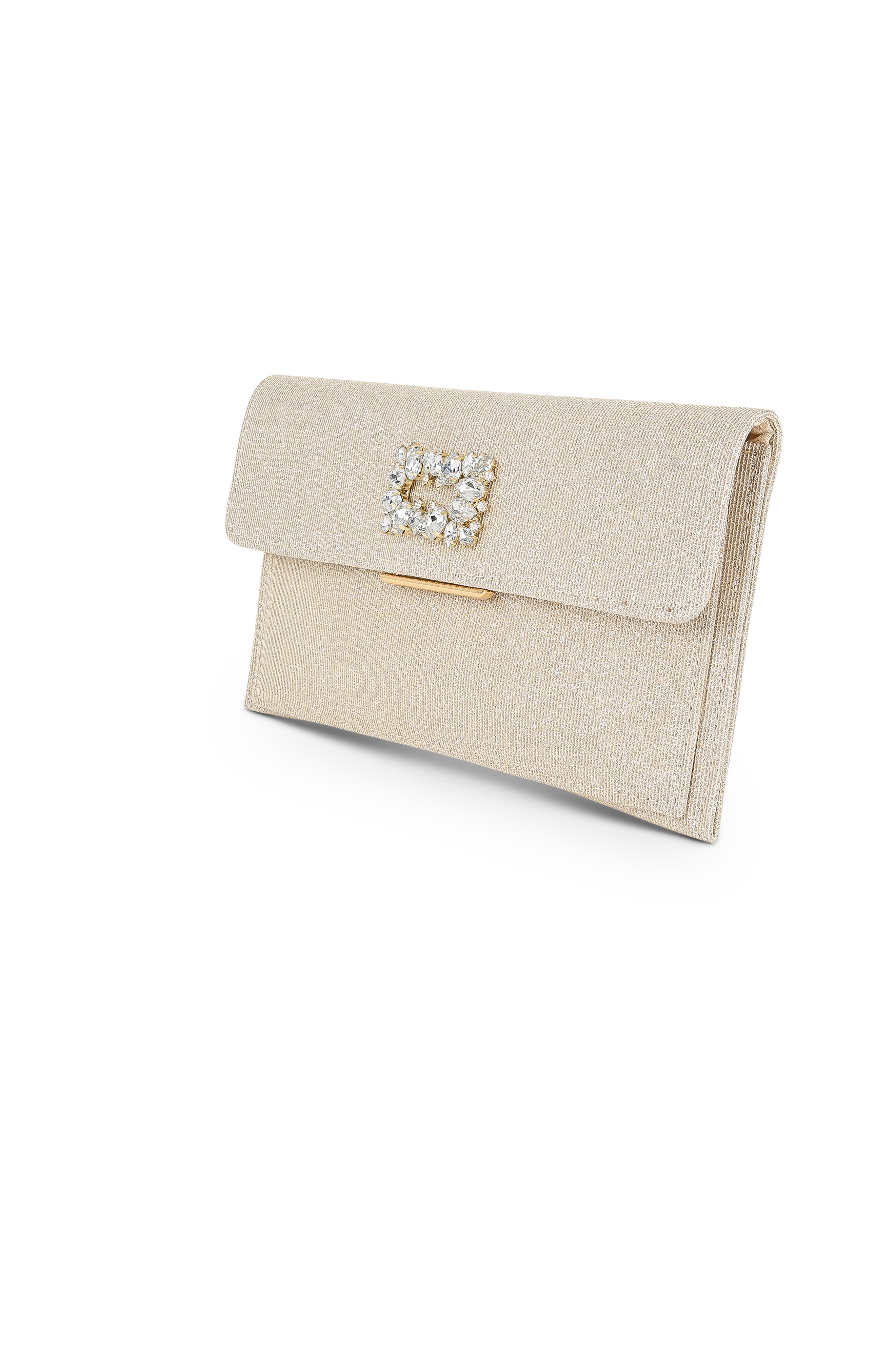 Jewel Badgley Mischka Sarah Envelope Clutch with Crystal Brooch, Alternate, color, Gold