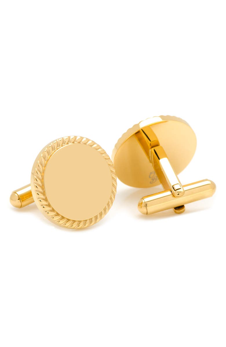 Cufflinks, Inc. Engravable Round Rope Border 14K Gold Plated Cuff Links, Alternate, color, Gold