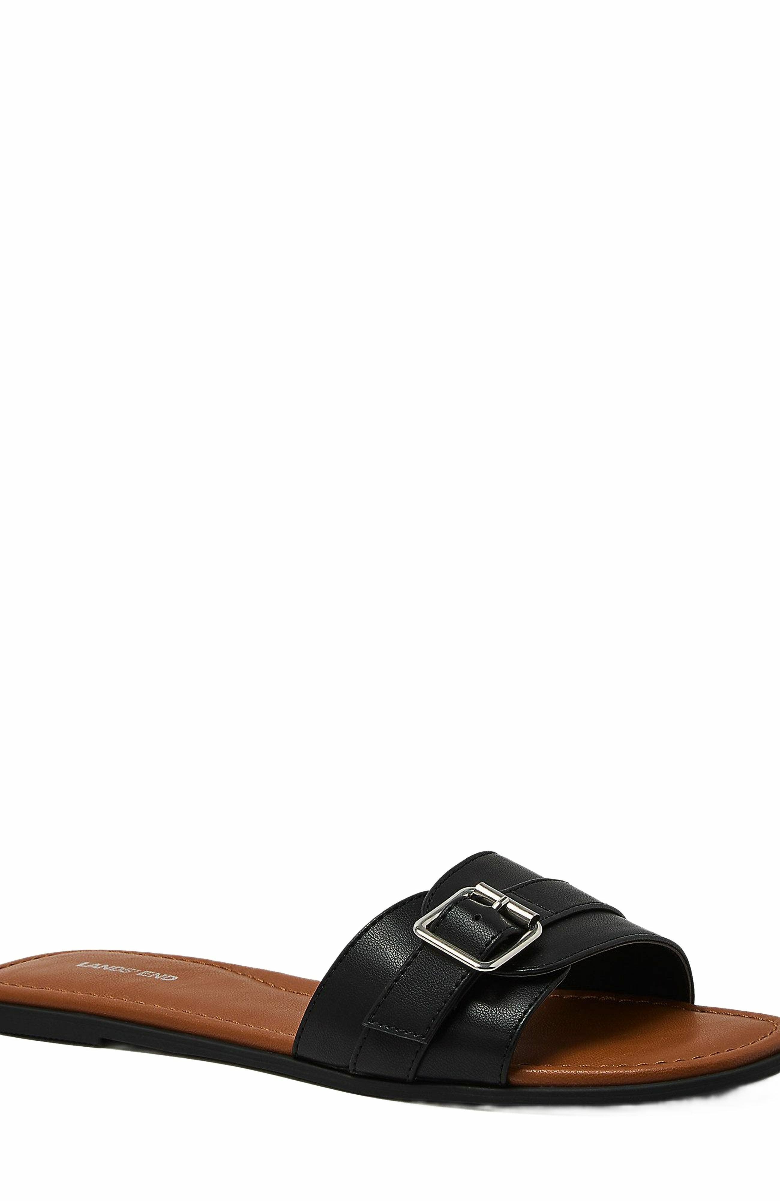 Lands' End Sunshine Slide Sandals, Alternate, color, Black