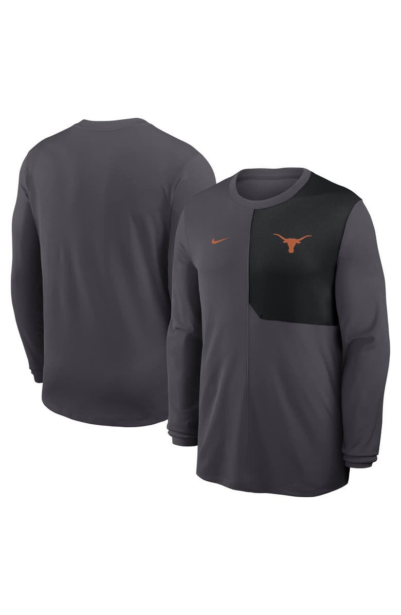 Nike Men's Nike Anthracite Texas Longhorns 2025 Sideline Coach UV Performance Long Sleeve T-Shirt, Main, color, 