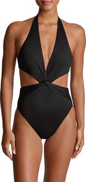 Lauren Ralph Lauren Cutout Twist One-Piece Halter Swimsuit