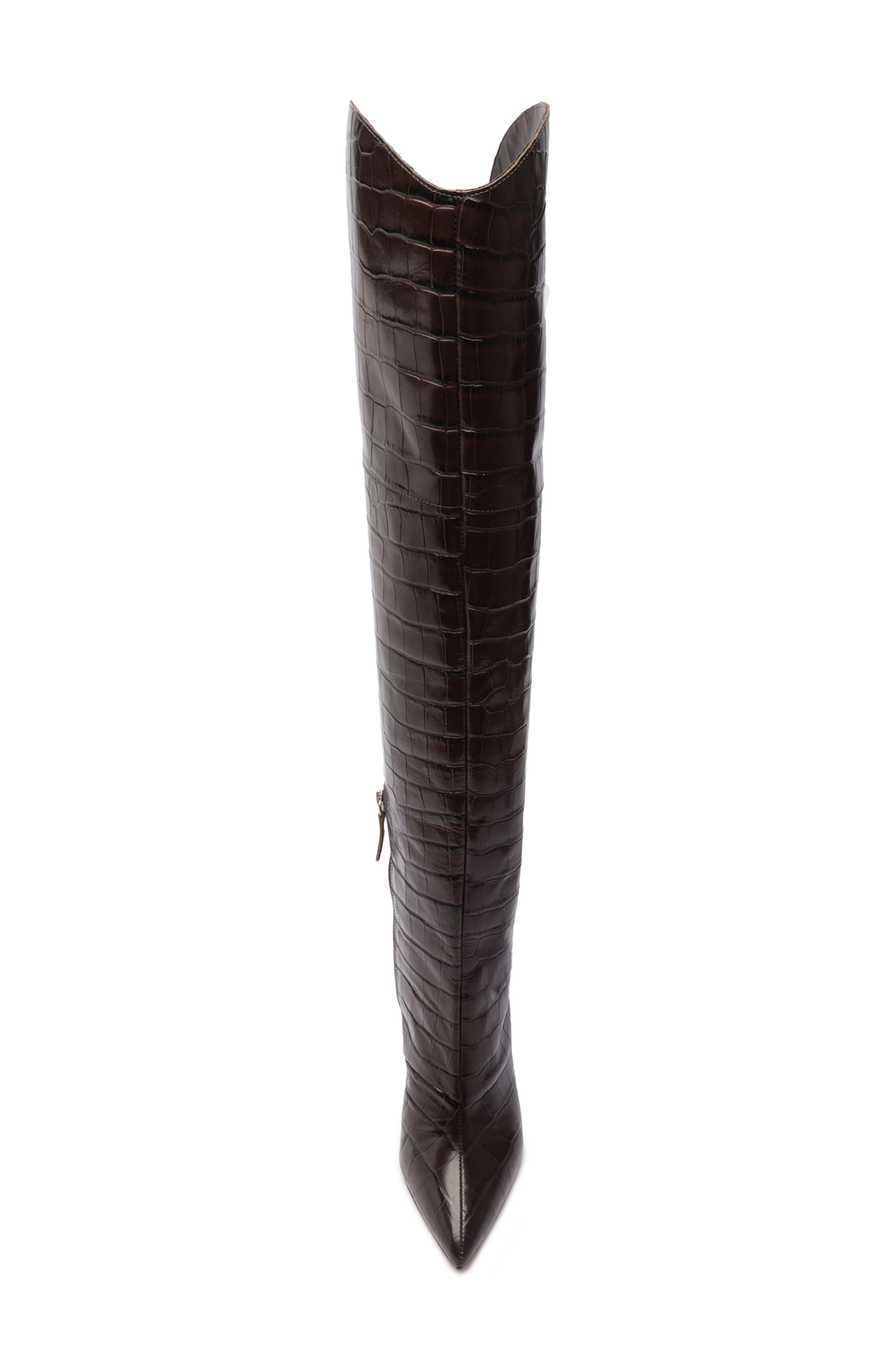 Maryana Croc Embossed Over the Knee Boot, Alternate, color, DARK CHOCOLATE