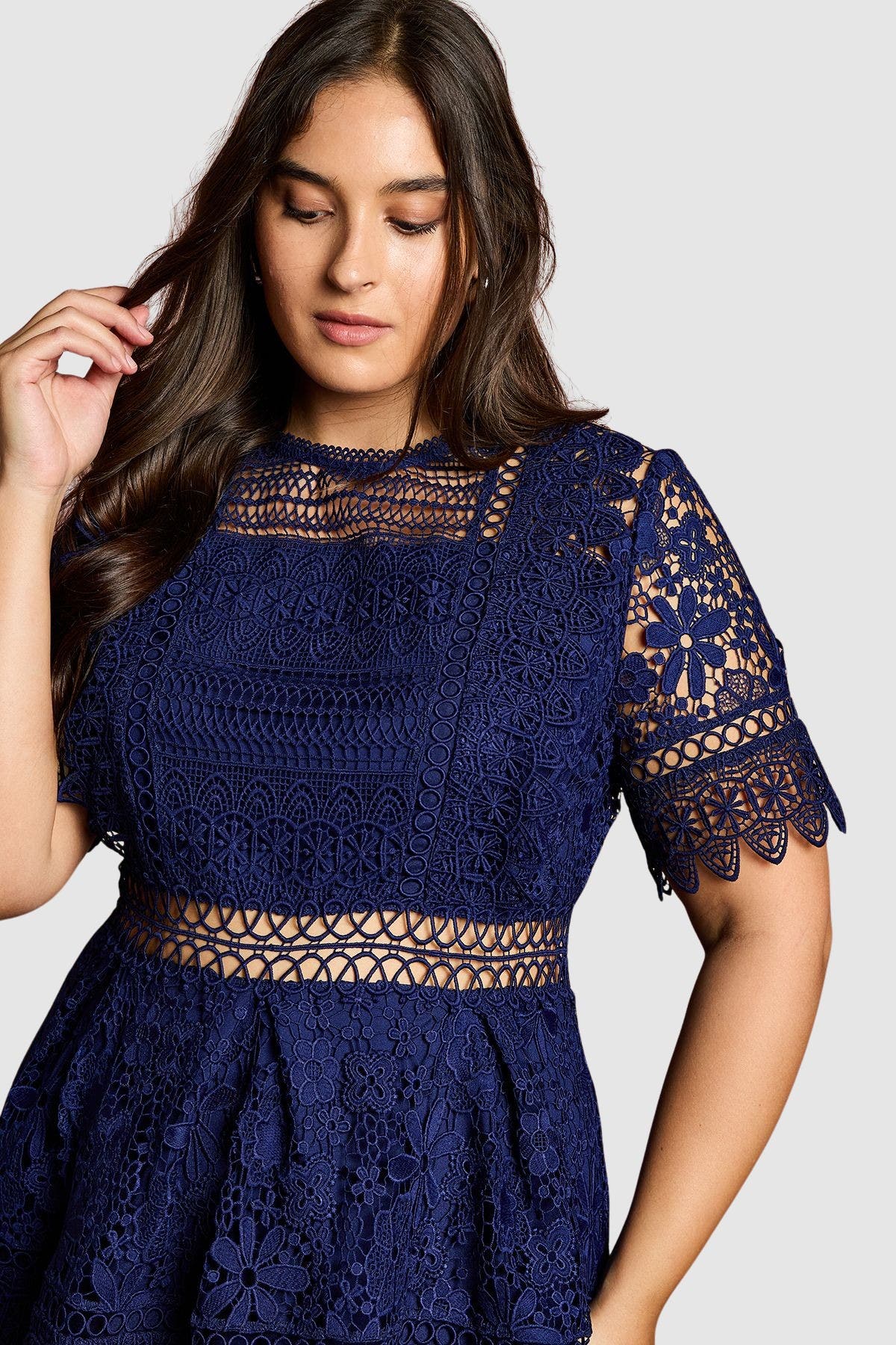 Plus Short Sleeve Lace Midi Dress - image 2