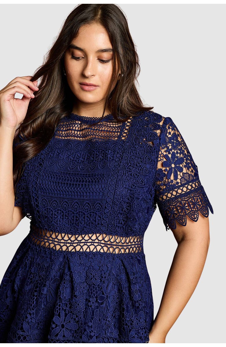 Coast Plus Short Sleeve Lace Midi Dress, Alternate, color, 