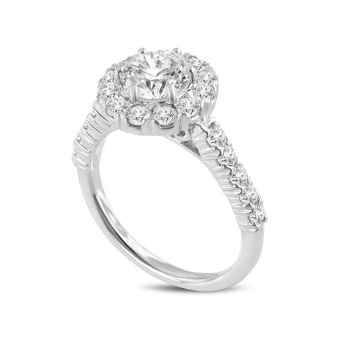 Seraphine 14K White Gold Round Cut Lab Grown Diamond Halo Engagement Ring - 2 Ct