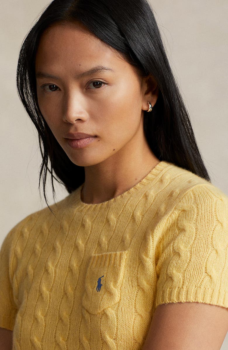 Polo Ralph Lauren Short Sleeve Wool & Cashmere Cable Knit Sweater, Alternate, color,