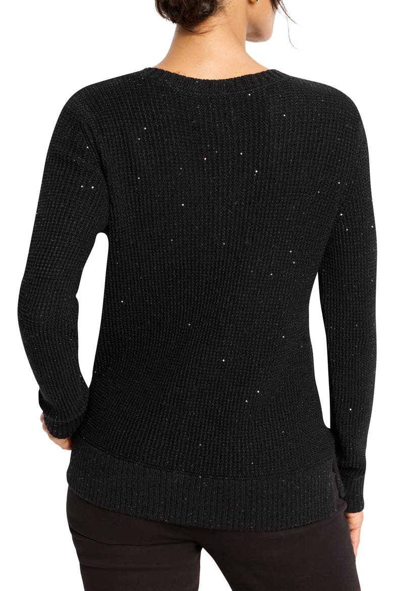 Shimmer V-Neck Waffle Stitch Sweater, Alternate, color, BLACK ONYX