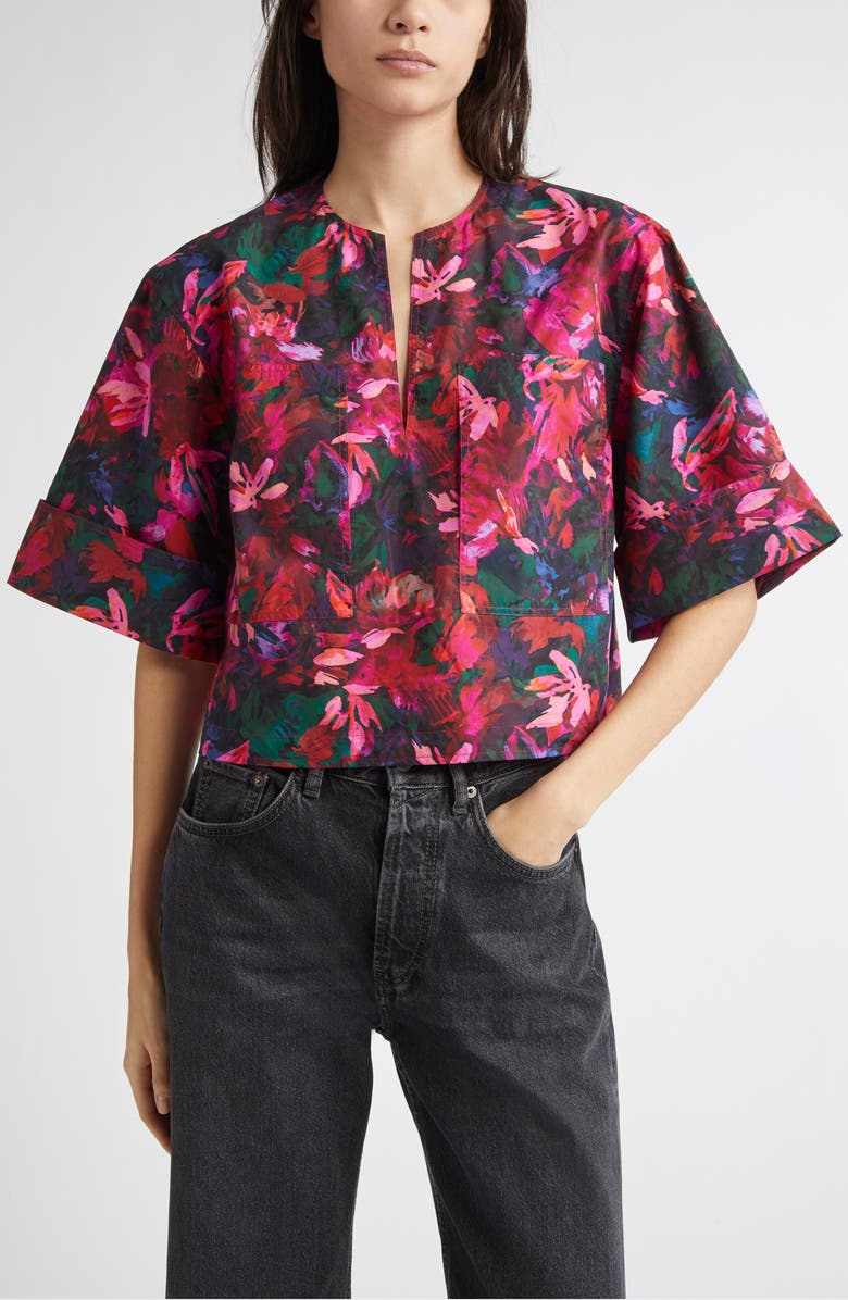 Ulla Johnson Suri Floral Cotton Top, Main, color, Hibiscus