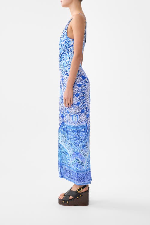 Camilla Strappy Dress With Twist Front In Blue