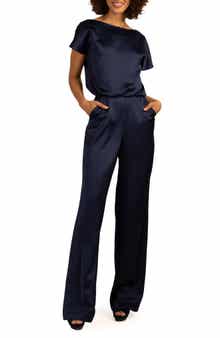 Trina Turk Amuse Short Sleeve Satin Jumpsuit