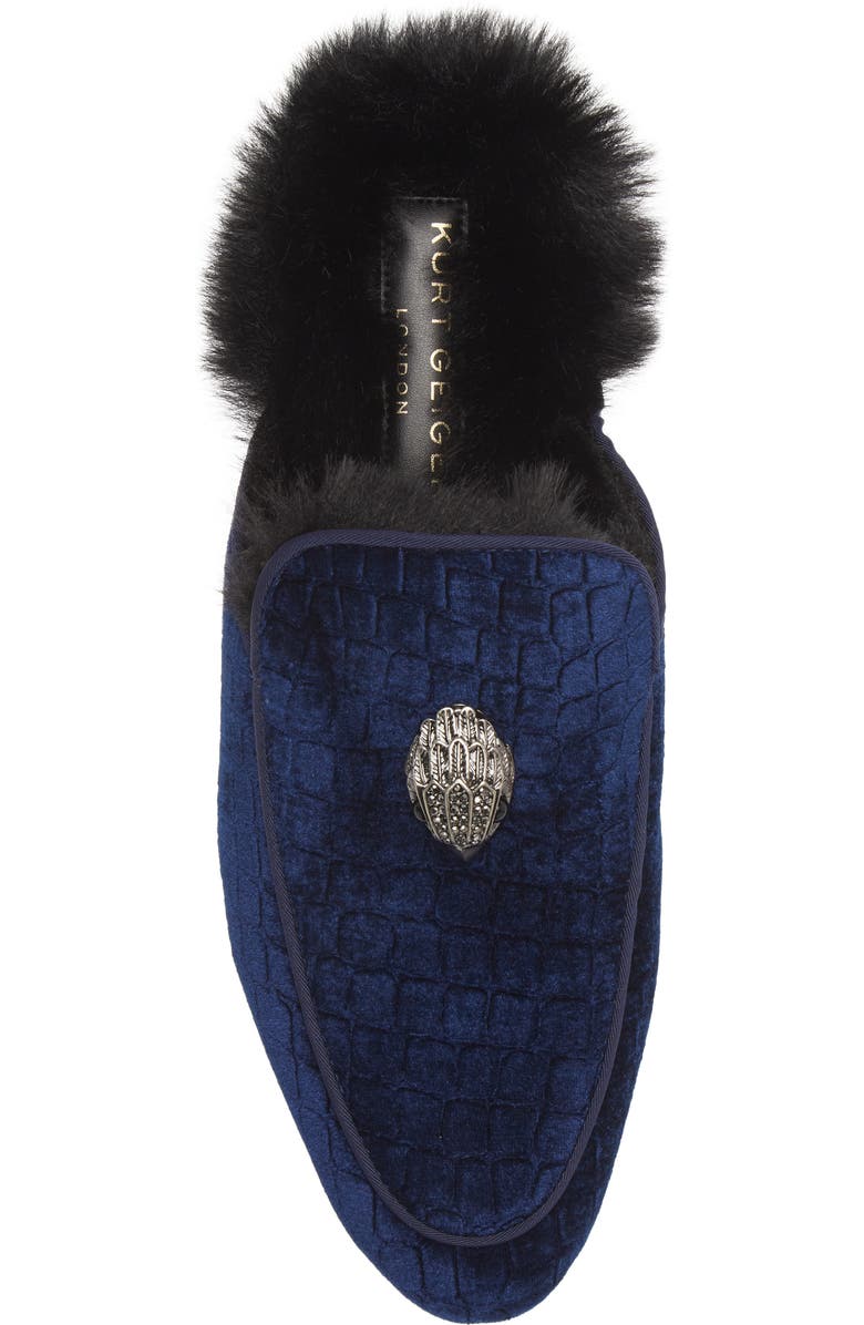 Kurt Geiger London Hugh Velvet & Faux Fur Loafer Mule, Alternate, color, Navy