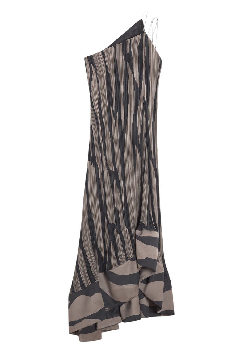 ASYMMETRICAL CASCADE-EFFECT DRESS, Alternate, color, MARRON GLACE/BLACK