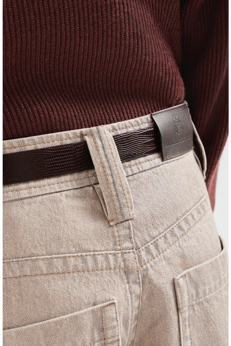 Beige lamé denim baggy trousers with monili, Alternate, color, Rope