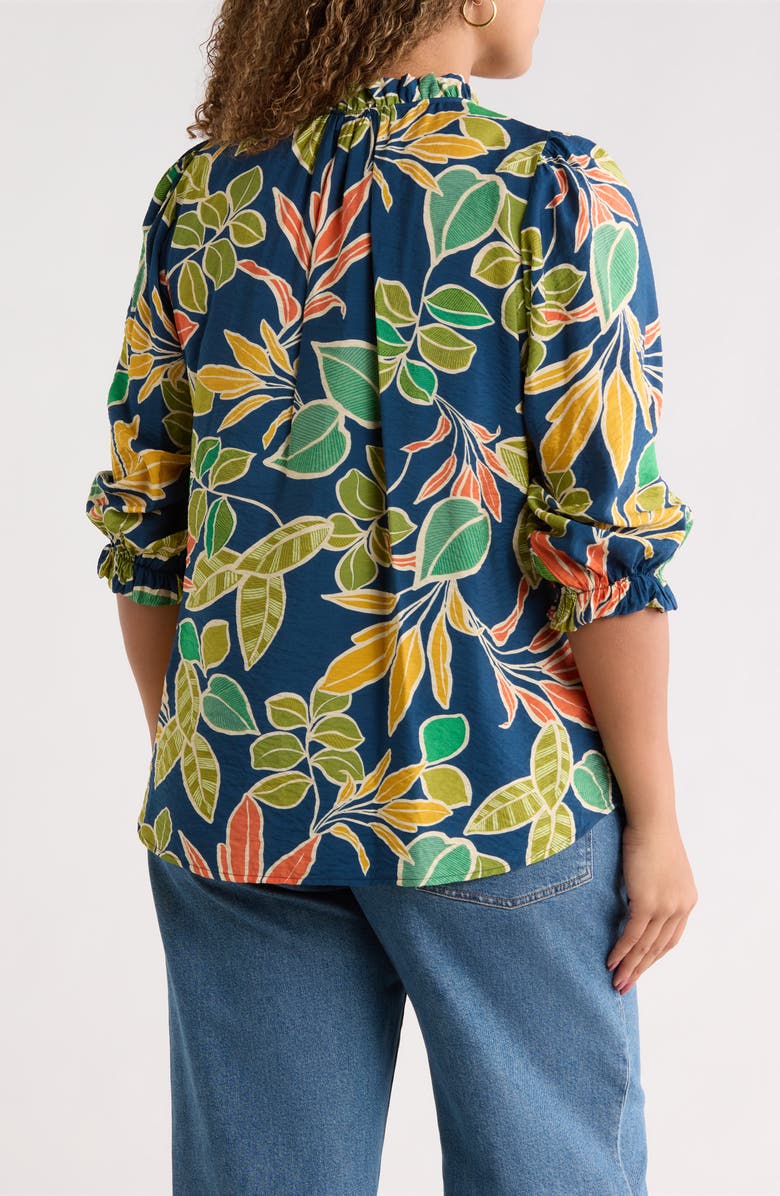 Renee C Leaf Print Top, Alternate, color, Navy