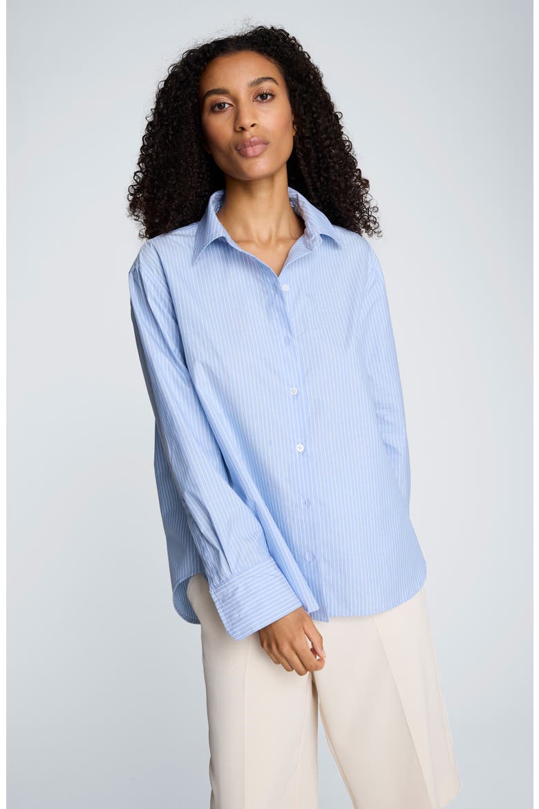 Pinstripe Button-Up Boyfriend Shirt, Alternate, color, BLUE DAWN MULTI