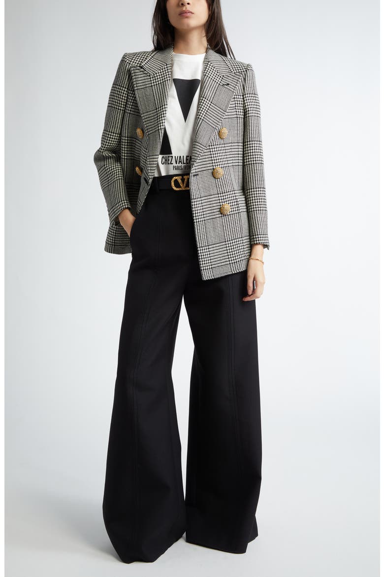 Glen Plaid Double Breasted Wool Blazer, Alternate, color, AVORIO/NERO