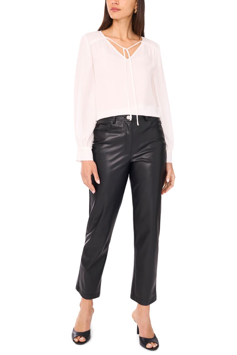Split Neck Satin Top, Alternate, color, NEW IVORY