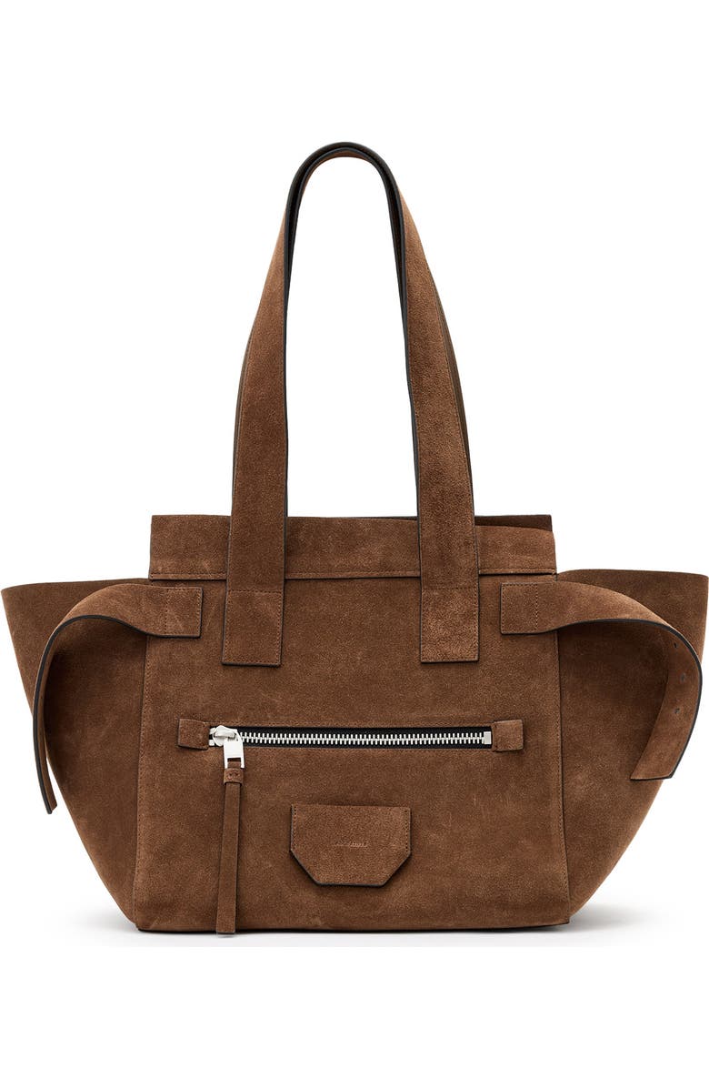 AllSaints Perez Leather Shoulder Tote, Main, color, Chestnut Suede