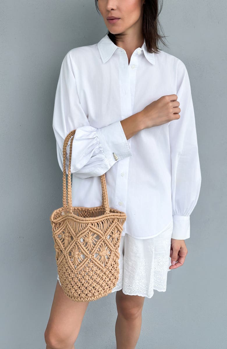 Adornia Crocheted Bucket Tote Bag, Alternate, color, Brown