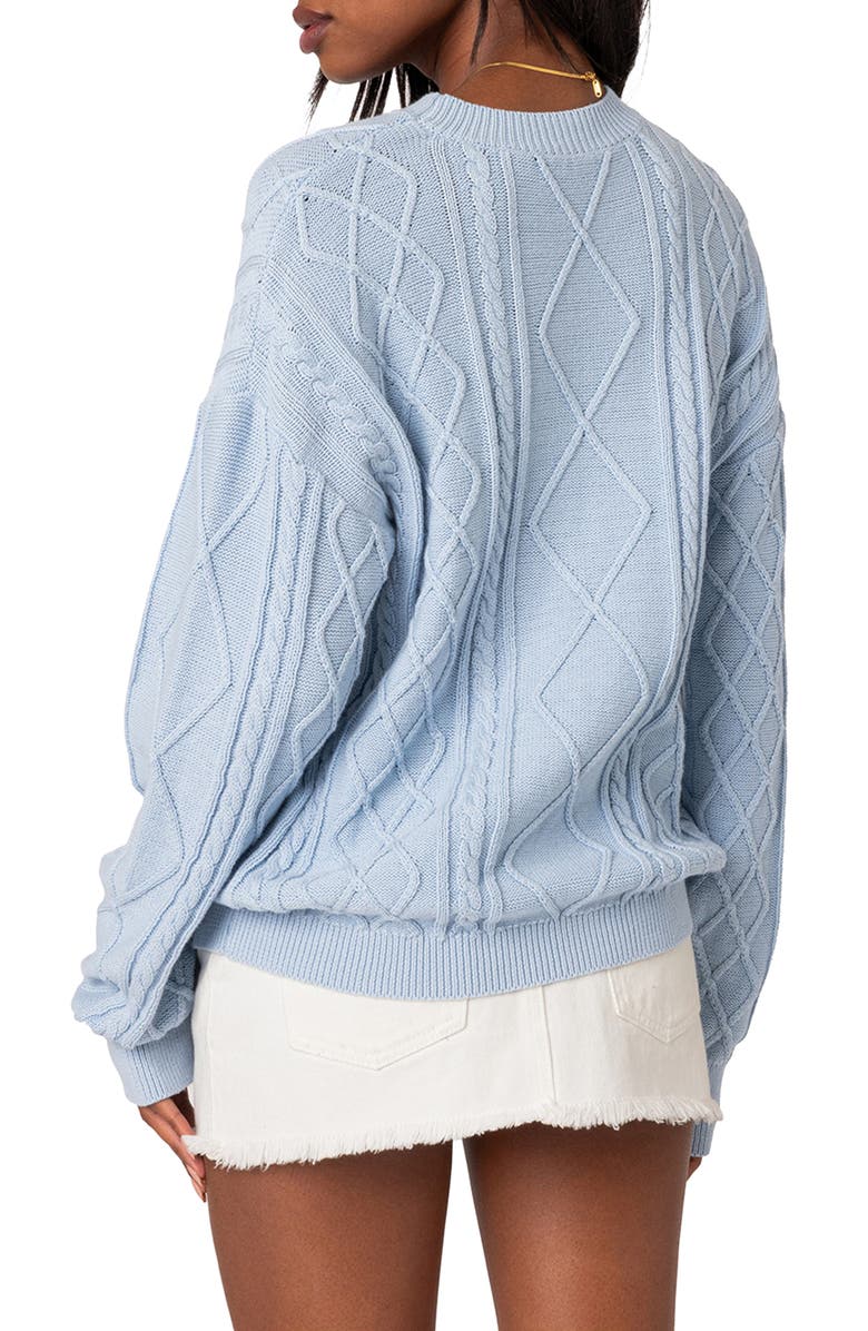 EDIKTED Jessy Cable Stitch Oversize Sweater, Alternate, color, Light-Blue