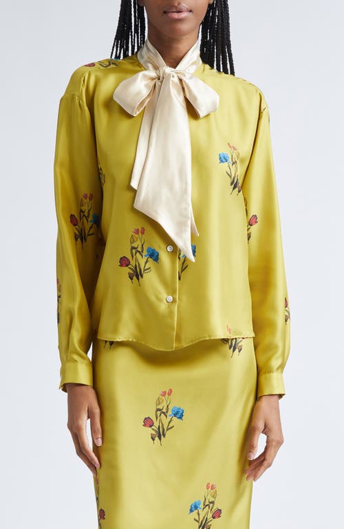 Marni Boxy Fit Silk Button-Up Shirt with Scarf in Tuv42 Citronelle  product