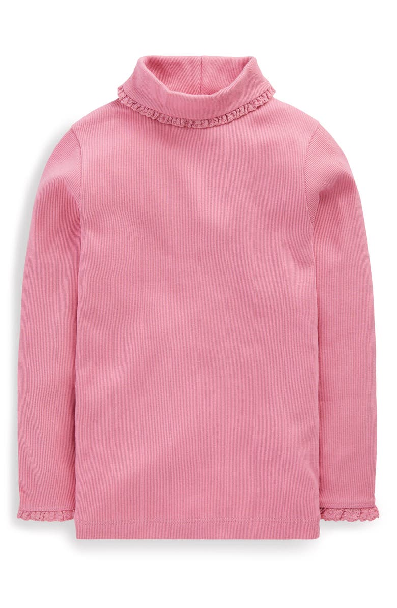 Mini Boden Kids' Rib Turtleneck Shirt, Main, color, Pink Haze