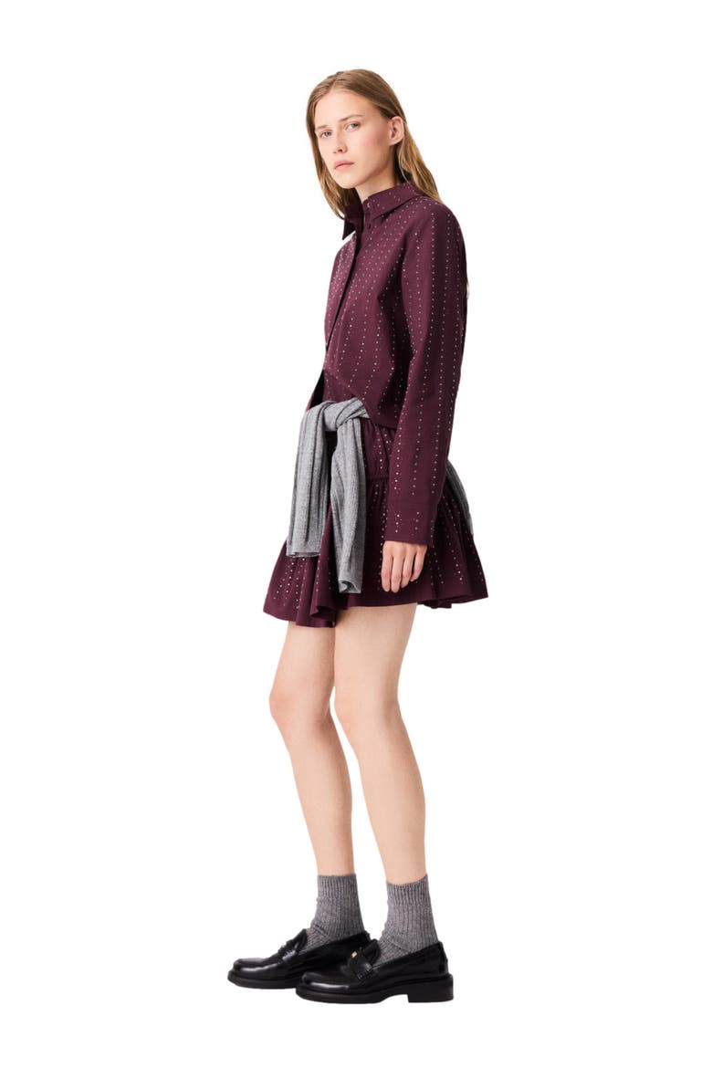 Cropped rhinestone cotton shirt, Alternate, color, Burgundy