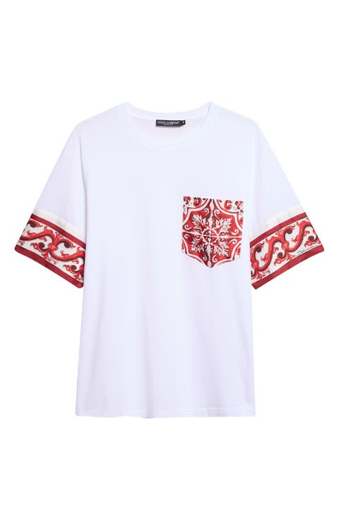 Majolica Print Cotton & Silk Pocket T-Shirt