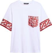 Dolce&Gabbana Majolica Print Cotton & Silk Pocket T-Shirt