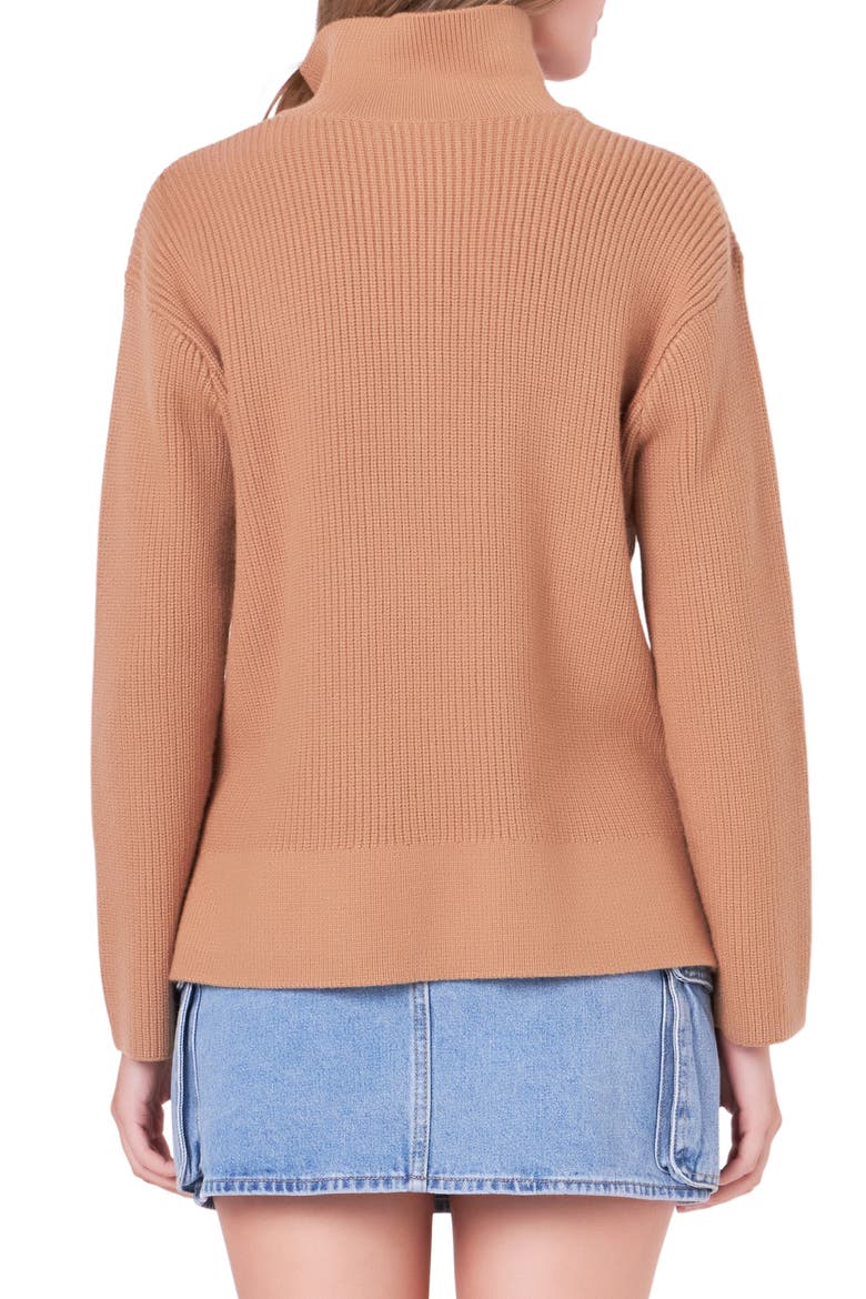 Half Zip Rib Sweater, Alternate, color, CAMEL
