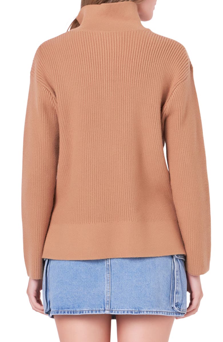 English Factory Half Zip Rib Sweater, Alternate, color, Camel