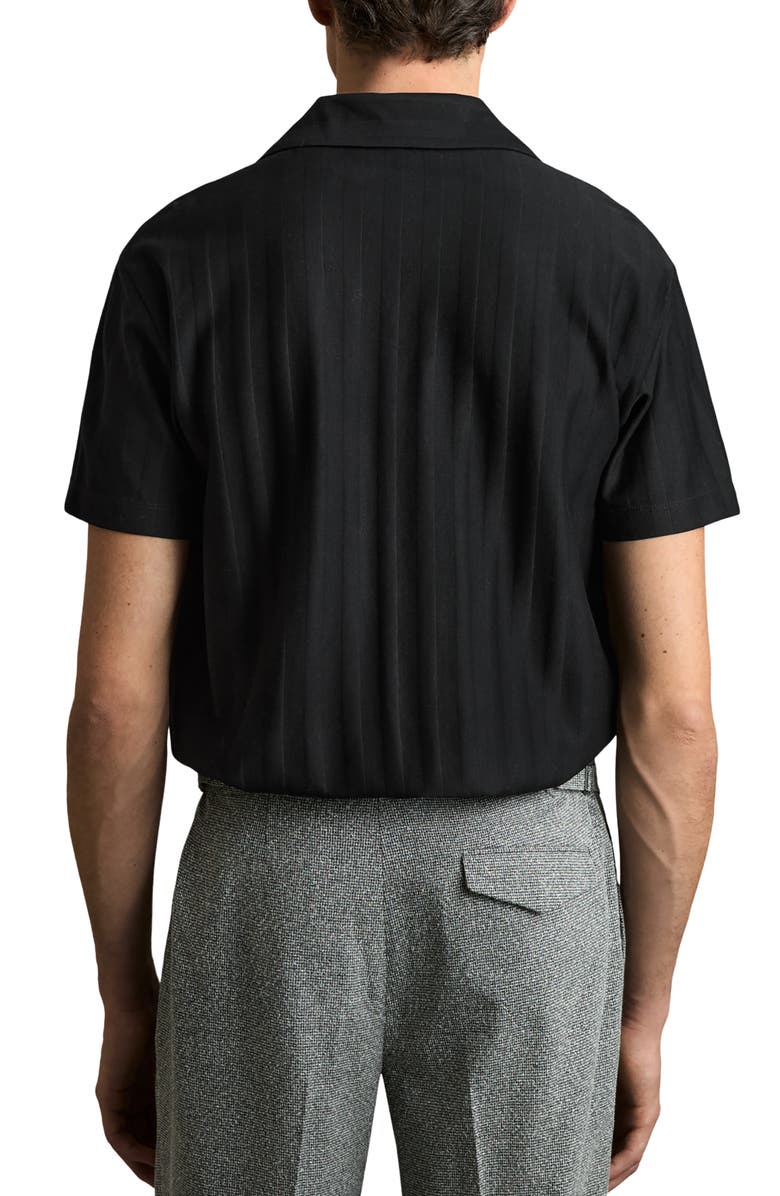 Reiss Sampson Textured Stripe Camp Shirt, Alternate, color, Black